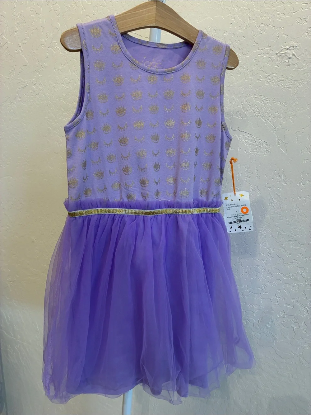 Egg Lavender Tulle Princess Dress with Gold Details